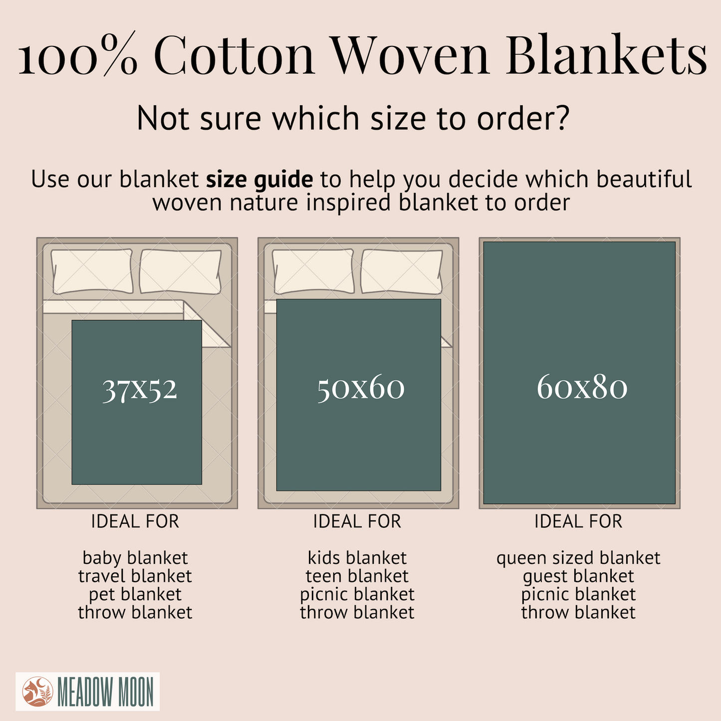 Not sure which blanket size to order? Use our size guide to help you decide which blanket to order depending on what you would like to use it for